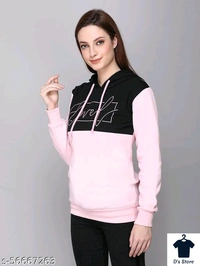 Pink Black Color Combination Lovely Printed Women Hoodie - M