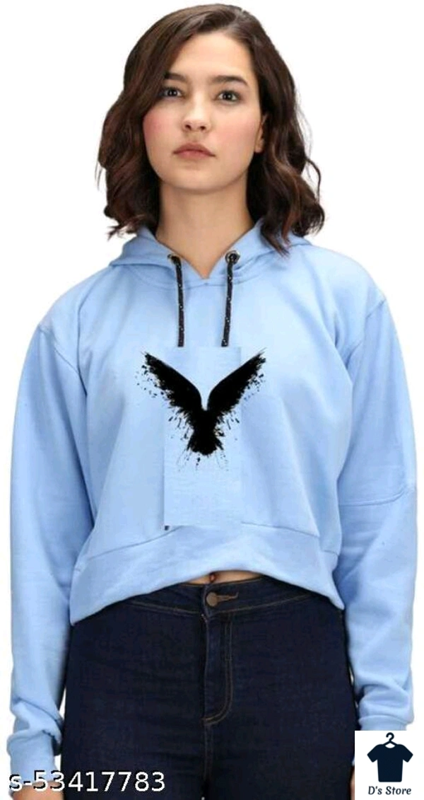 Sky Blue Printed Short Women Hoodie - S