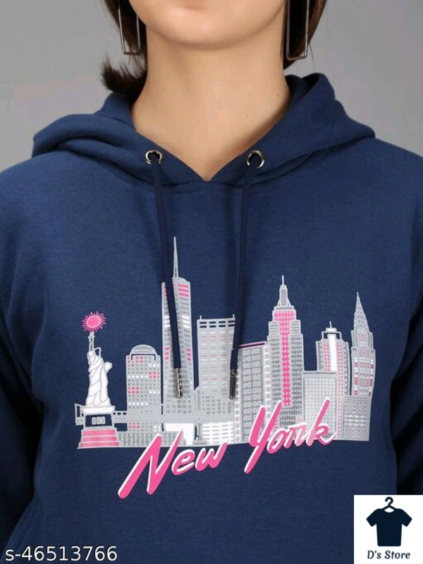 NewYork Queen City Printed Women Deep Ocean Blue Color Hoodie - M