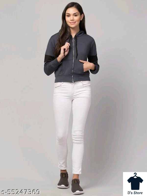 Women Grey Front Open Hoodie - M