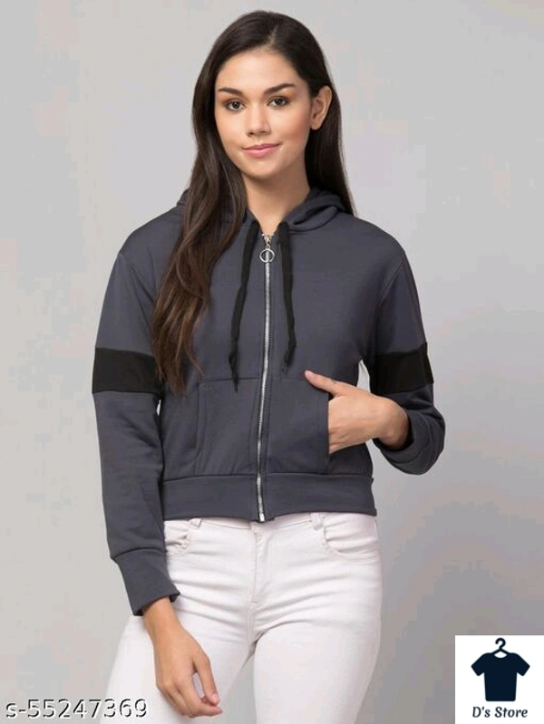 Women Grey Front Open Hoodie - L