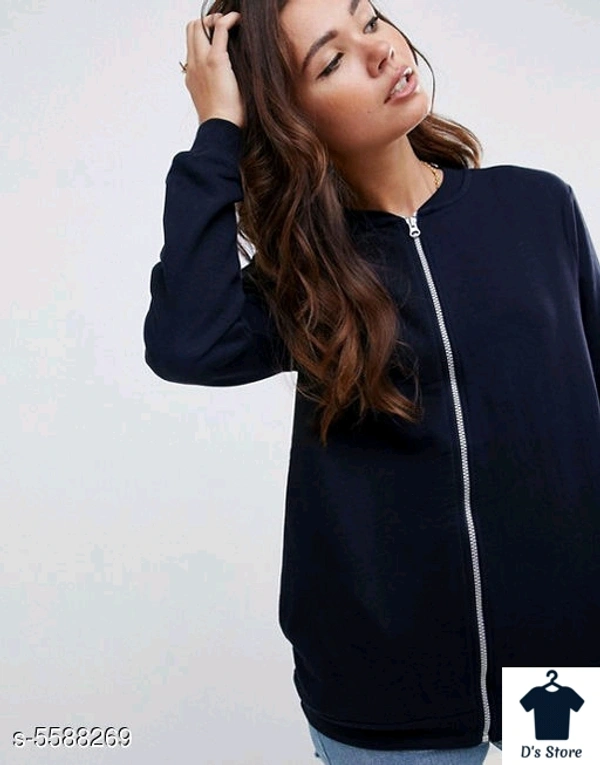 Blue Stylish Women Front Open Hoodie - M