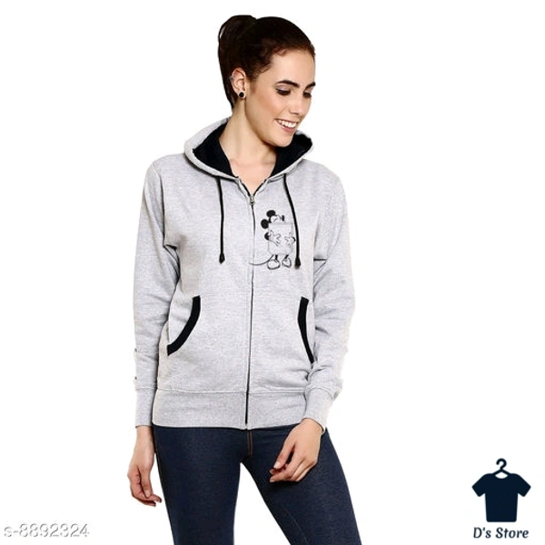 Cool Girls Mickey Printed Women Grey Front Hoodie - L