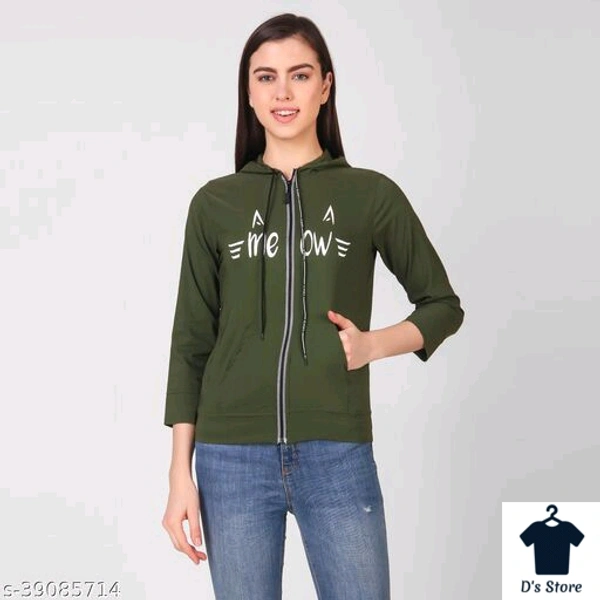 Meow Green Front Open Women Hoodie - S
