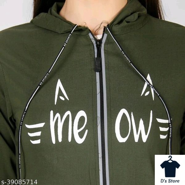 Meow Green Front Open Women Hoodie - S