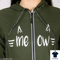 Meow Green Front Open Women Hoodie - M