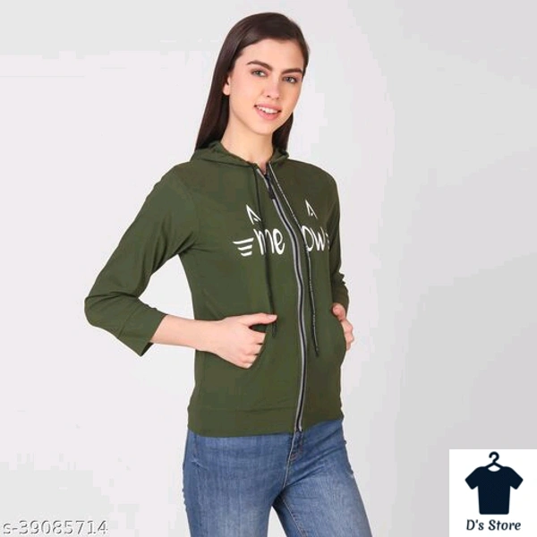 Meow Green Front Open Women Hoodie - L