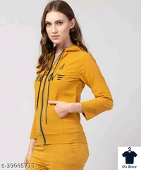 Yellow Meow Printed Women Hoodie Front Open - S