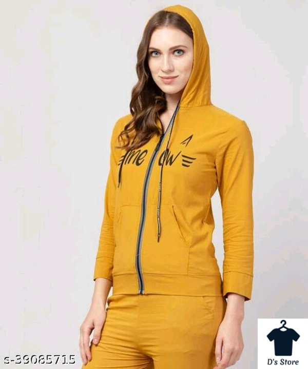 Yellow Meow Printed Women Hoodie Front Open - S