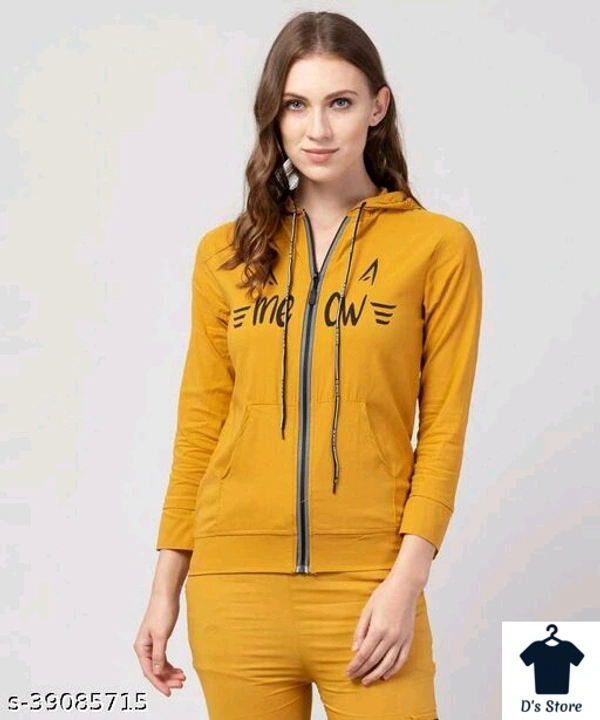 Yellow Meow Printed Women Hoodie Front Open - L