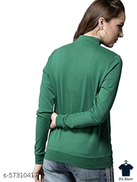Women Dark Green Front Open Printed Hoodie - S