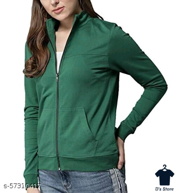 Women Dark Green Front Open Printed Hoodie - M