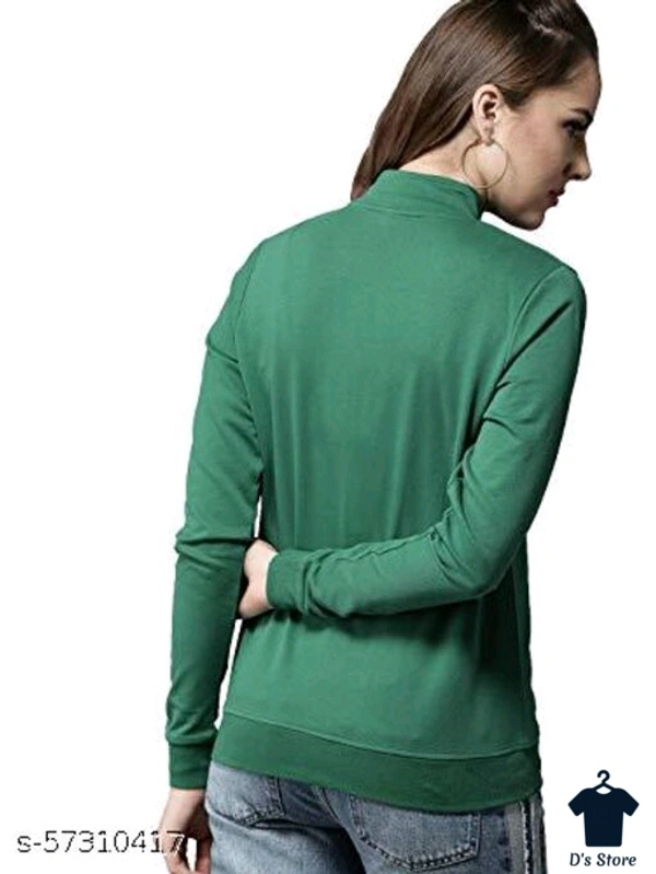 Women Dark Green Front Open Printed Hoodie - L