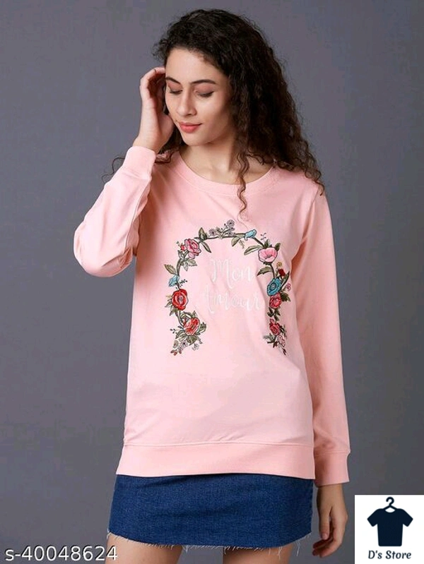 Pink Printed Embroidery Sweatshirt - M
