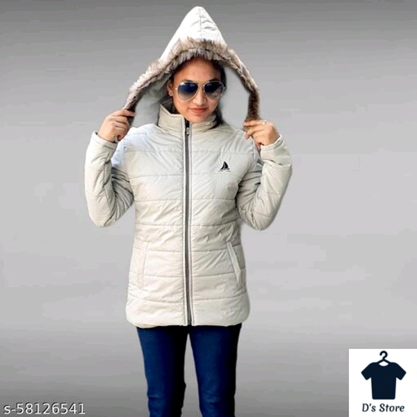 Women Fur White Jacket With Fur Hood - XL