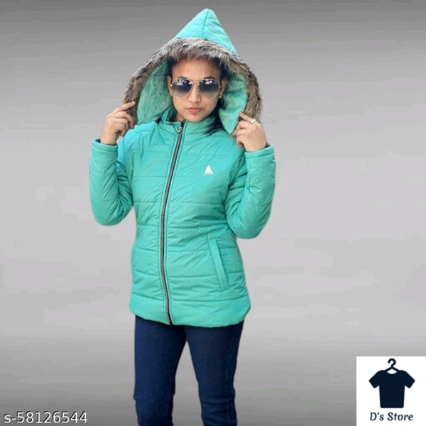 Sky Blue Fur Jacket With Puff Hood - S