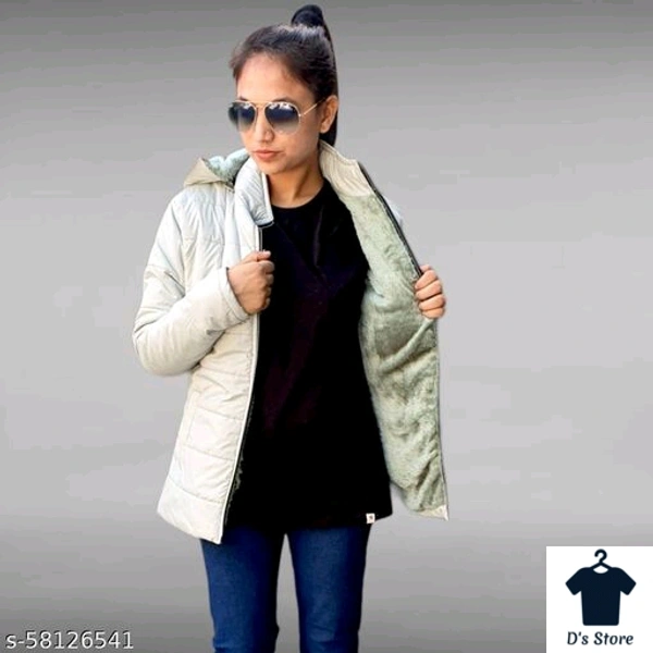 Women Fur White Jacket With Fur Hood - XL