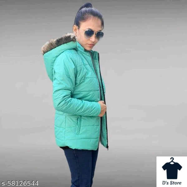 Sky Blue Fur Jacket With Puff Hood - S