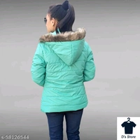 Sky Blue Fur Jacket With Puff Hood - S