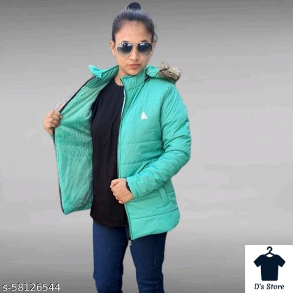 Sky Blue Fur Jacket With Puff Hood - S