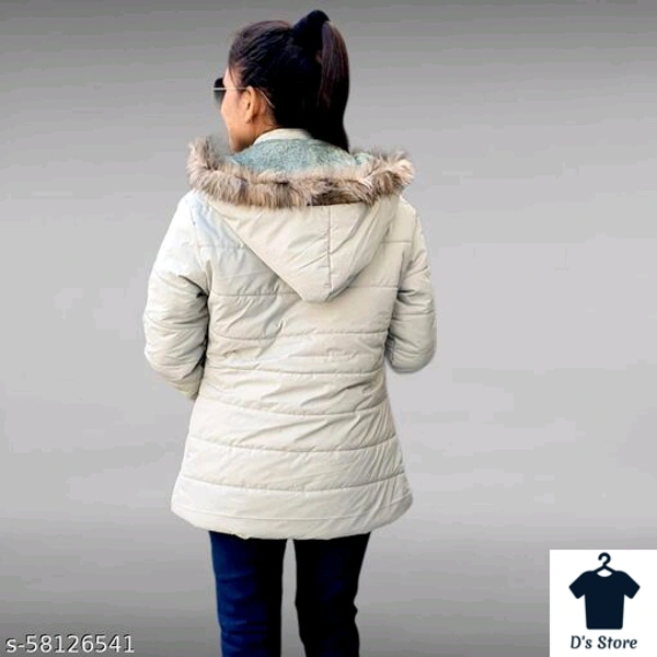 Women Fur White Jacket With Fur Hood - S