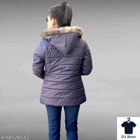 Dark Blue Women Fur Jacket With Fur Hood - M