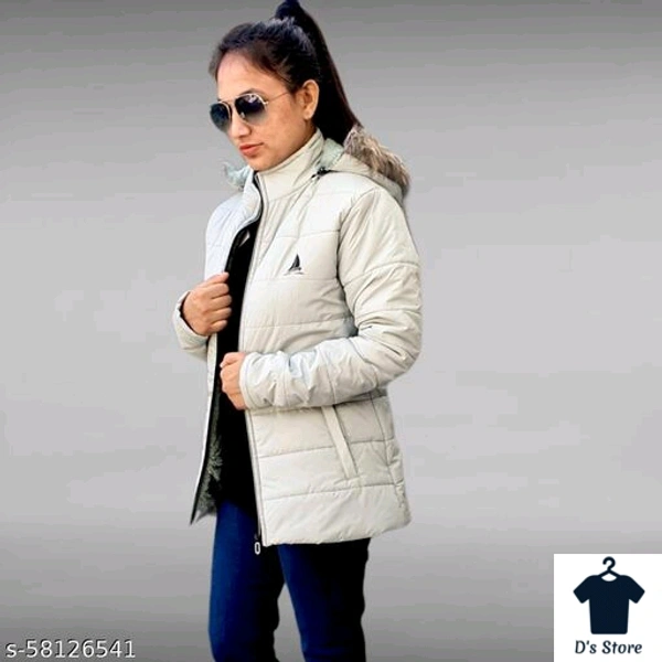 Women Fur White Jacket With Fur Hood - M