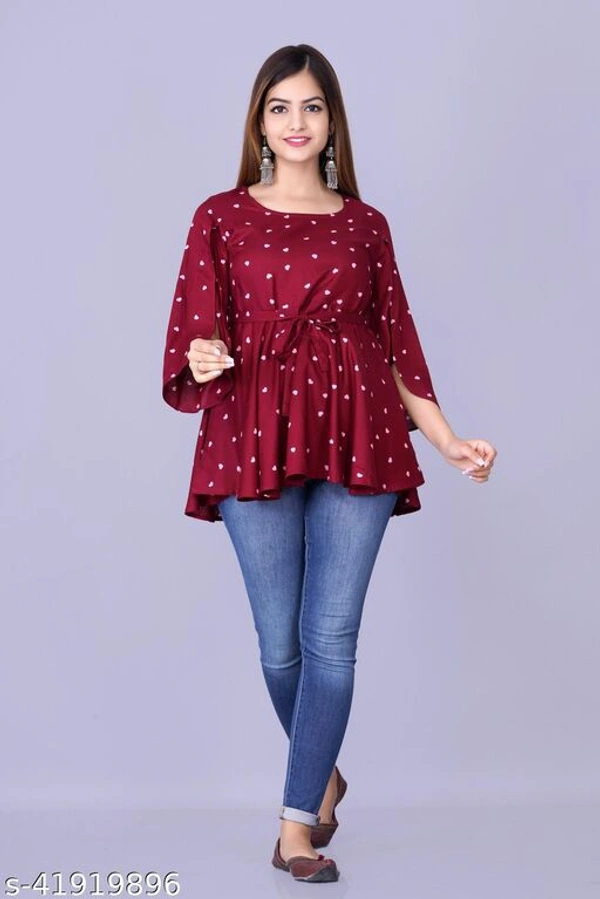 Maroon Designer Printed Top  - S