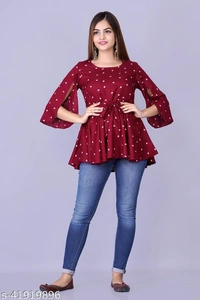 Maroon Designer Printed Top  - S