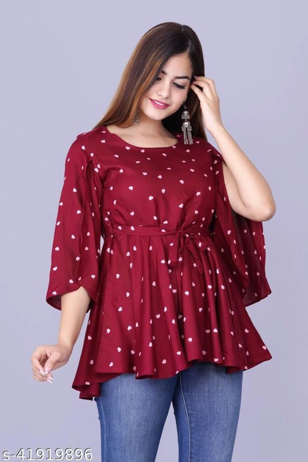 Maroon Designer Printed Top  - XL