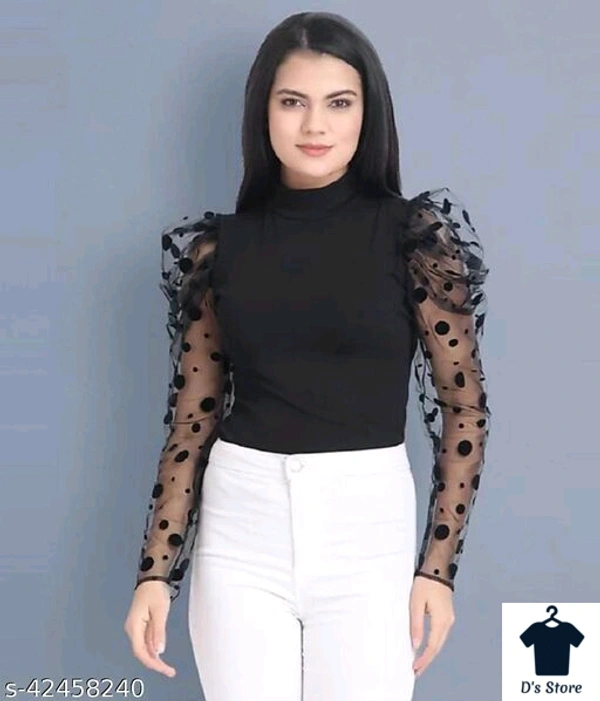 Women Black Top With Net Arm Sleeves - XXL