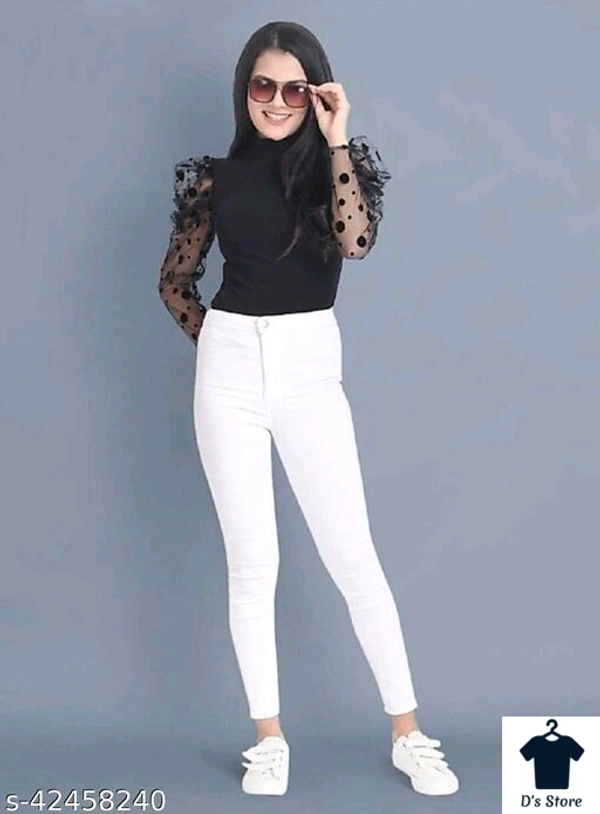 Women Black Top With Net Arm Sleeves - XXL
