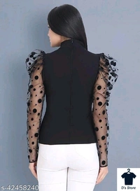 Women Black Top With Net Arm Sleeves - XXL