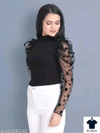 Women Black Top With Net Arm Sleeves - XXL