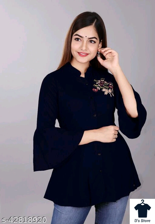 Women 3-4 Sleeves Purple Top With Flower Embroidery - S