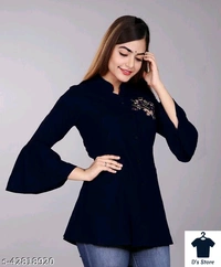 Women 3-4 Sleeves Purple Top With Flower Embroidery - S
