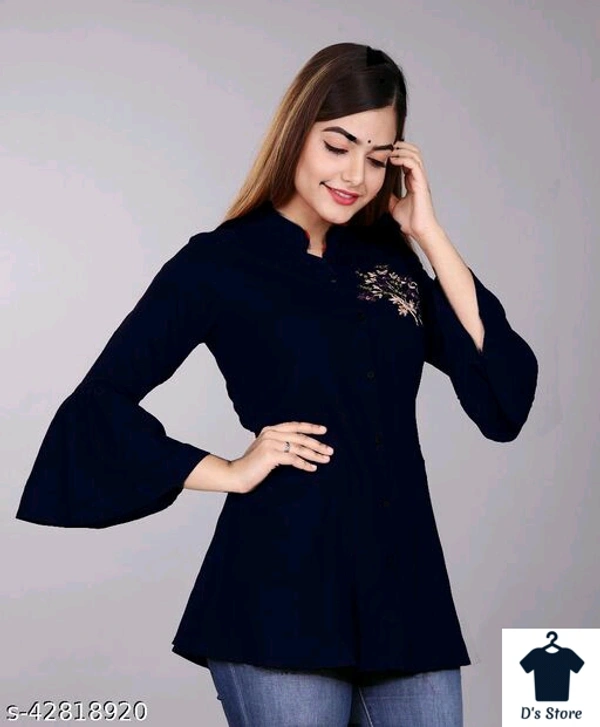 Women 3-4 Sleeves Purple Top With Flower Embroidery - S