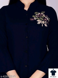 Women 3-4 Sleeves Purple Top With Flower Embroidery - S