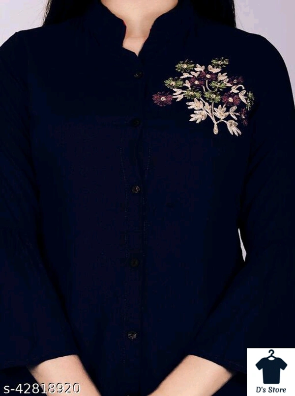 Women 3-4 Sleeves Purple Top With Flower Embroidery - S