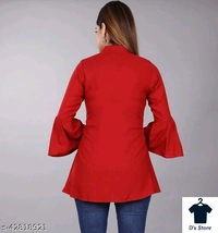 Women Front Open Red Tunic With Flower Embroidery - XXL