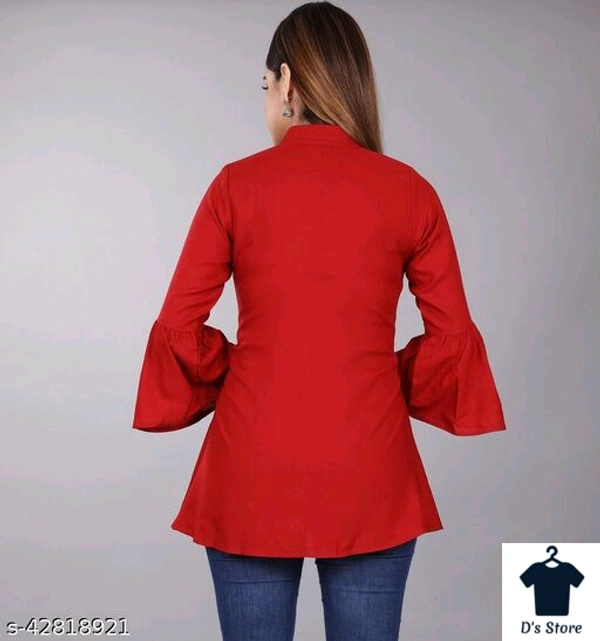 Women Front Open Red Tunic With Flower Embroidery - XXL