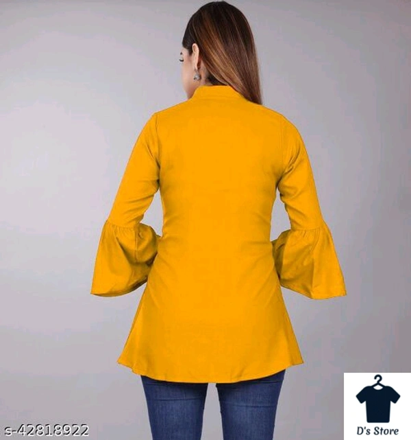 Women Front Open Yellow Tunic With Flower Embroidery - L