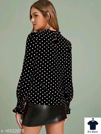 Women Black White Spot Top - M