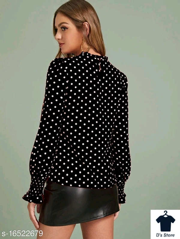 Women Black White Spot Top - M