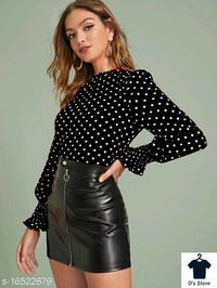 Women Black White Spot Top - M