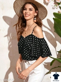 Black Women Butterfly Sleeves Top - S