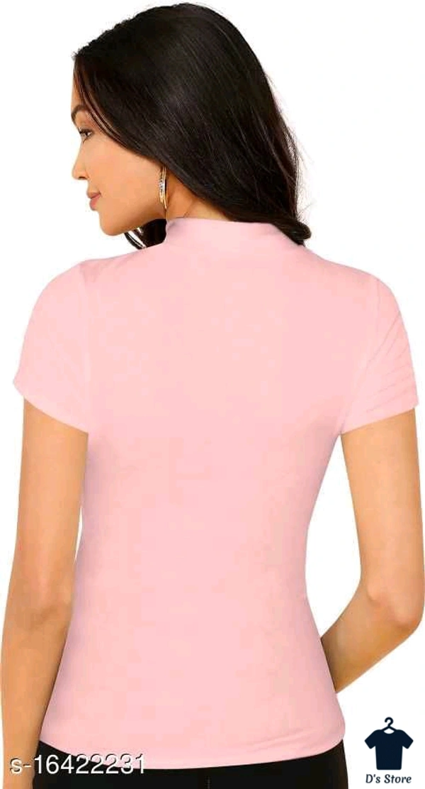 Turtle Neck Short Sleeve Women Peach Color Top - S