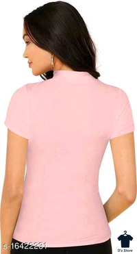 Turtle Neck Short Sleeve Women Peach Color Top - M