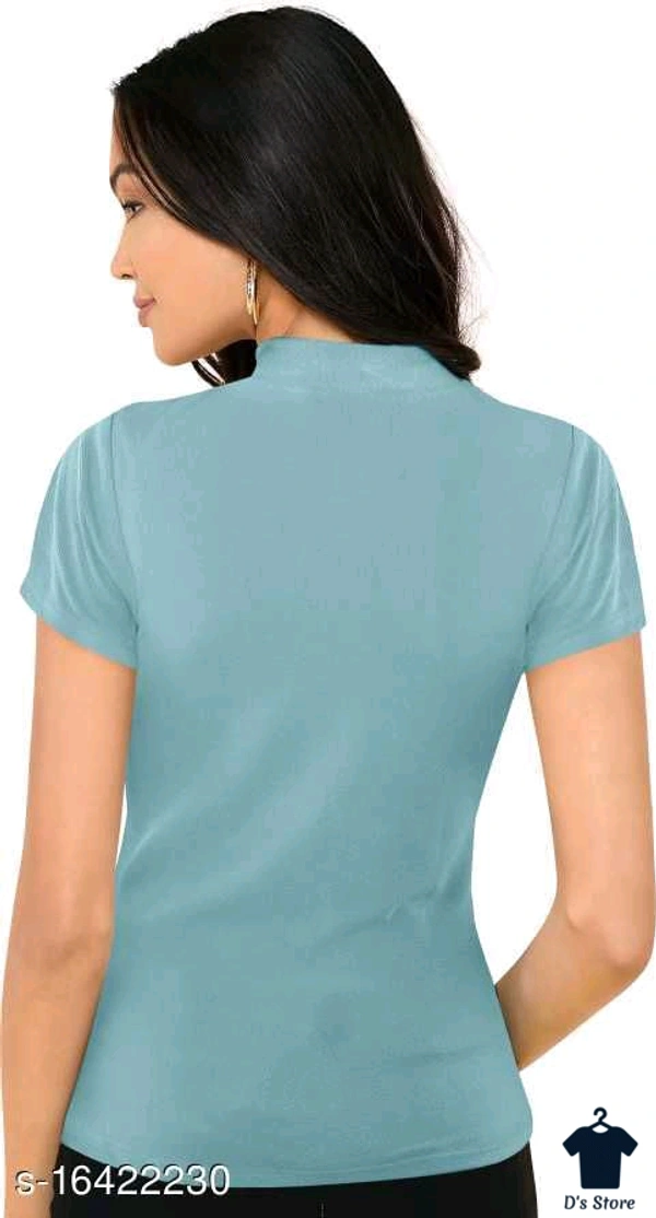 Sky Blue Women Turtle Neck Top With Short Sleeve - L