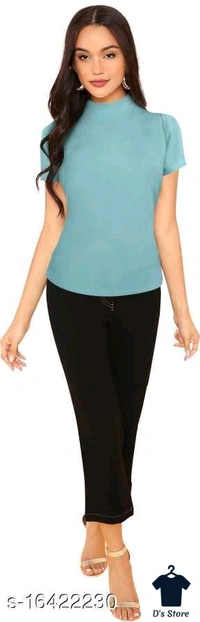 Sky Blue Women Turtle Neck Top With Short Sleeve - XL